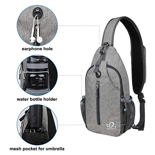 WATERFLY Sling Bag Sling Backpack Crossbody Bag Hiking Daypack for Men Women (Black Color)