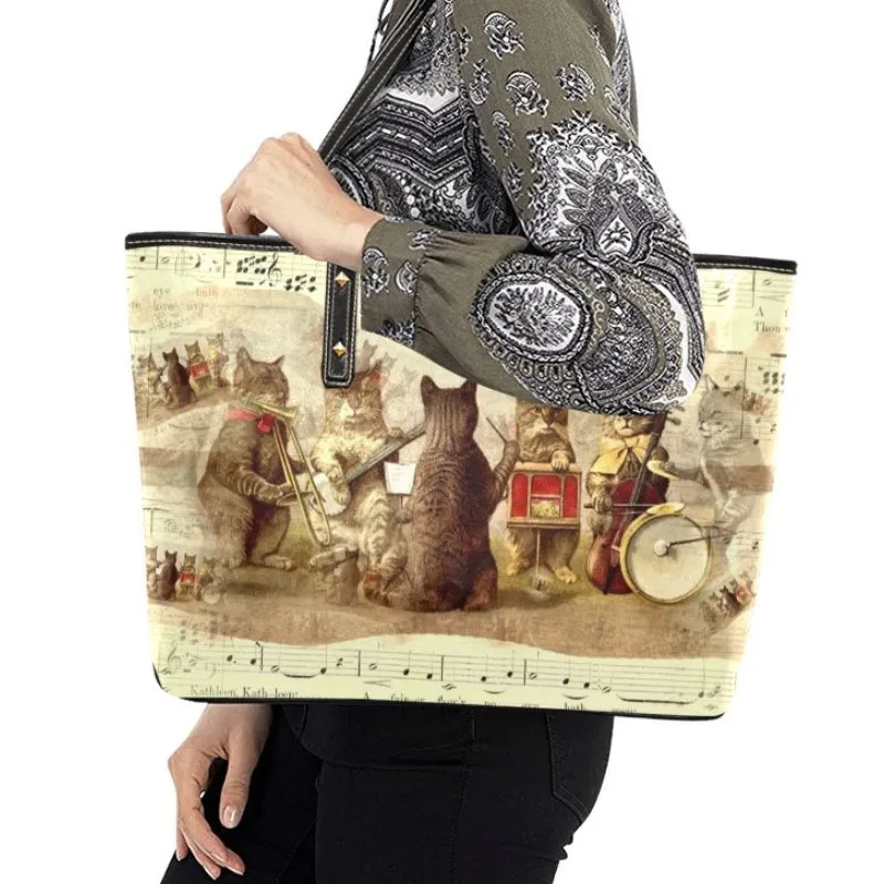 Women Cat Print Handbag - Cats Singing