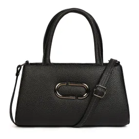 Women Leather Sling bag With Handle - Black