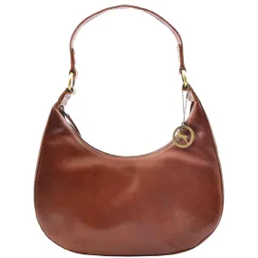 Womens Classic Leather Shoulder Hobo Bag Bruges Chestnut