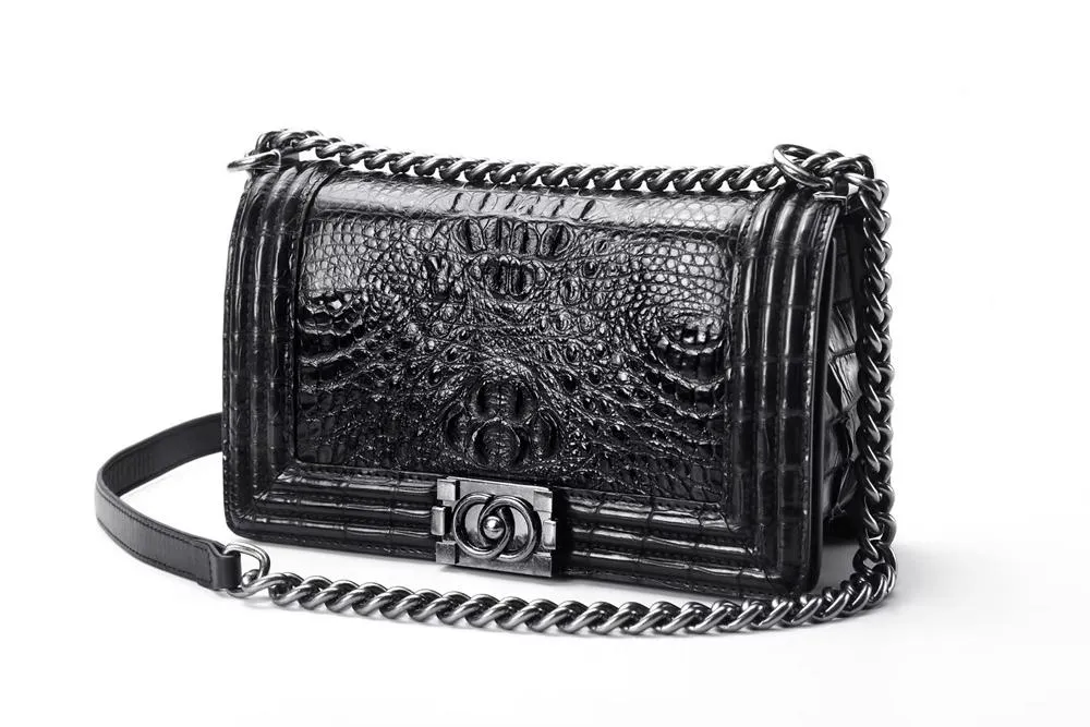 Womens Crocodile Leather Shoulder Flap  Chain  Bag