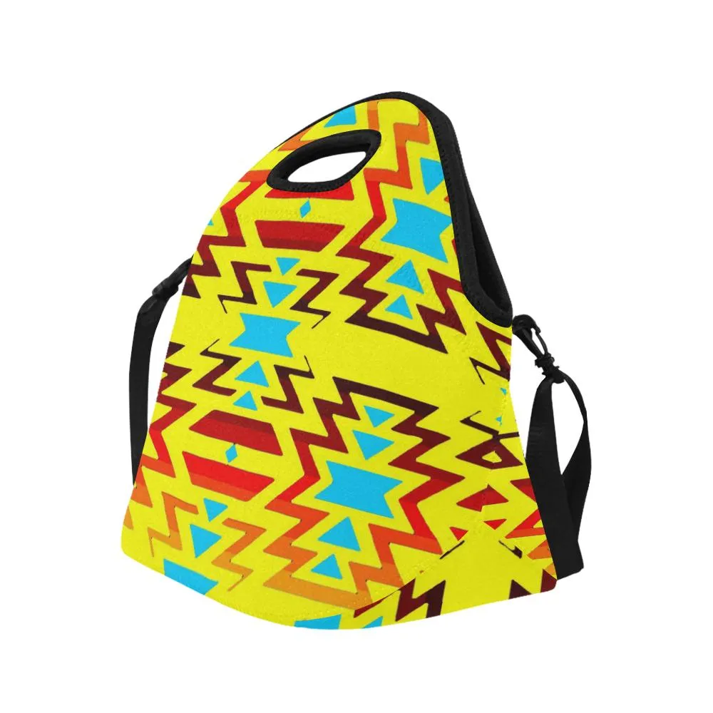 Yellow with Fire Large Insulated Neoprene Lunch Bag